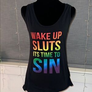 Black Tank Top with Pride Gradient Slogan